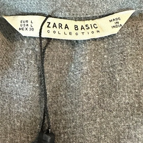 Zara Embroidered Swing Tunic Shirt Dress Size Large Grey Flannel Fall Shacket - Picture 12 of 15